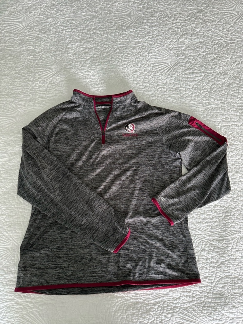 Florida State Long Sleeve Heathered Gray Pullover with Garnet Trim